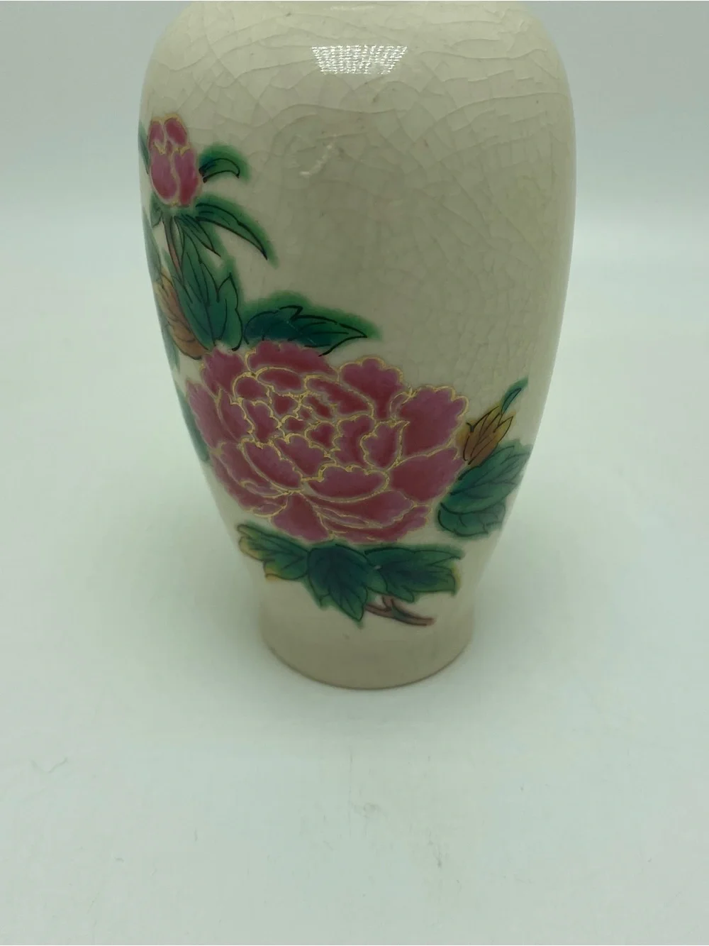 Vintage Home Co Ceramic Floral Accent Vase in Pink and Green Peony